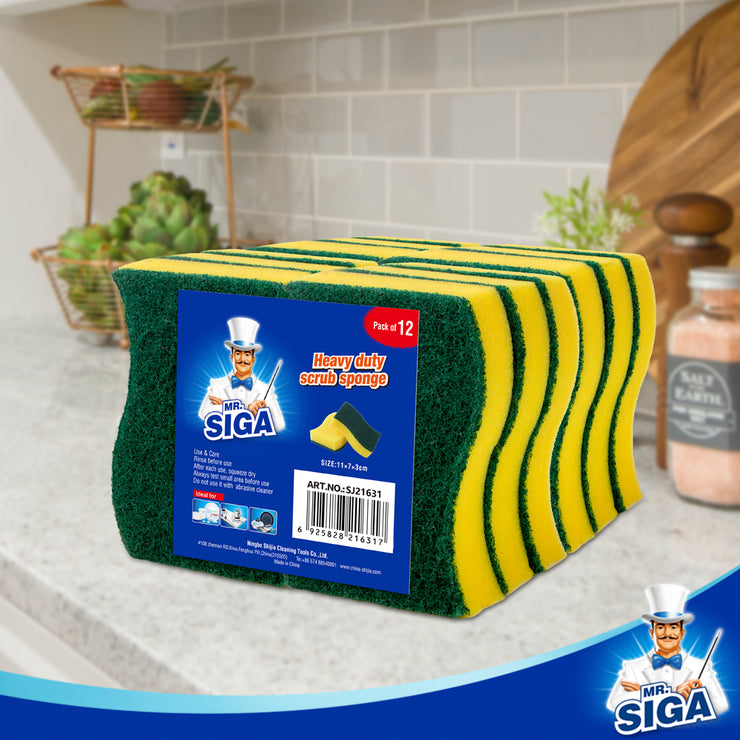 MR.SIGA Heavy Duty Scrub Sponge, Pack of 12