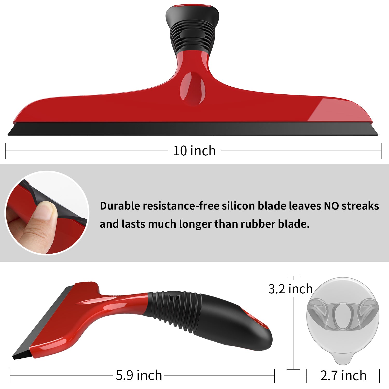 MR.SIGA Multi-Purpose Silicon Squeegee for Window, Glass, Shower Door, Car Windshield, Includes Suction Hook