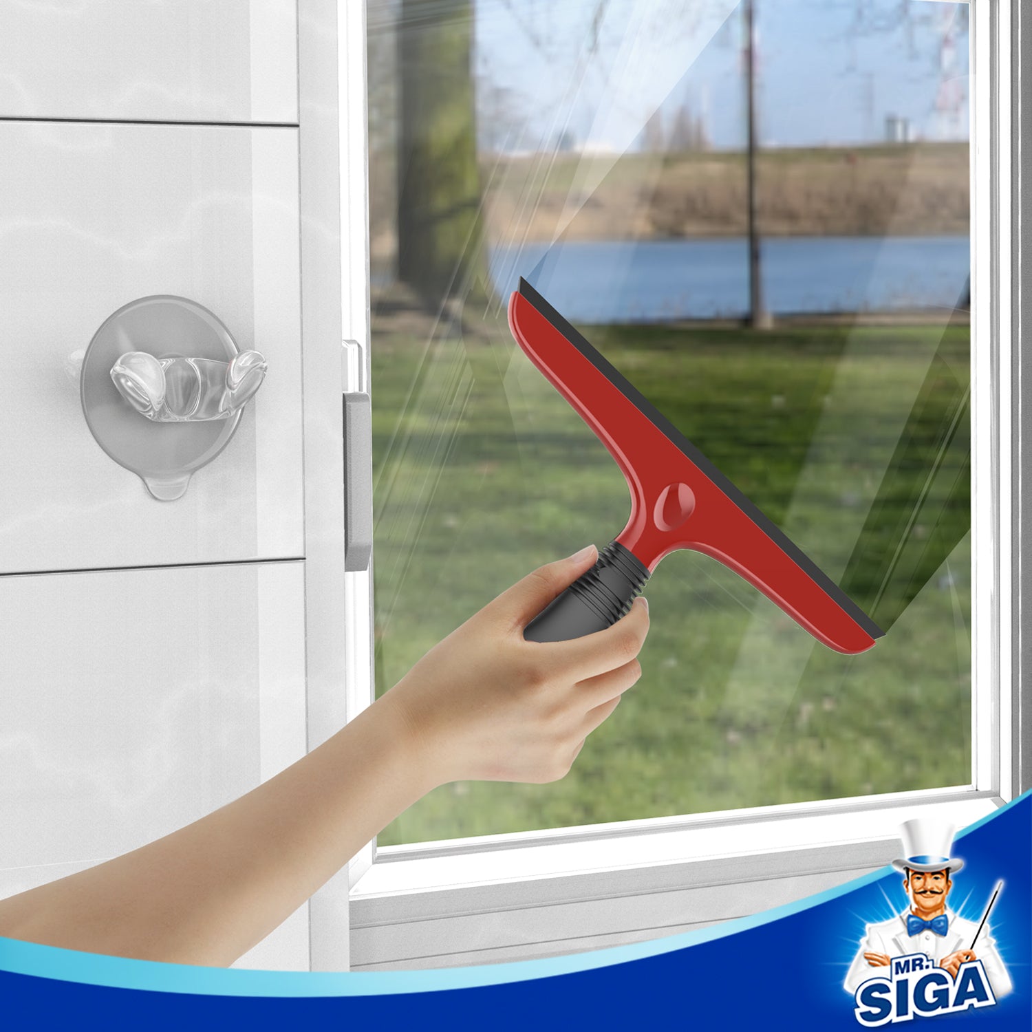 MR.SIGA Multi-Purpose Silicon Squeegee for Window, Glass, Shower Door, Car Windshield, Includes Suction Hook