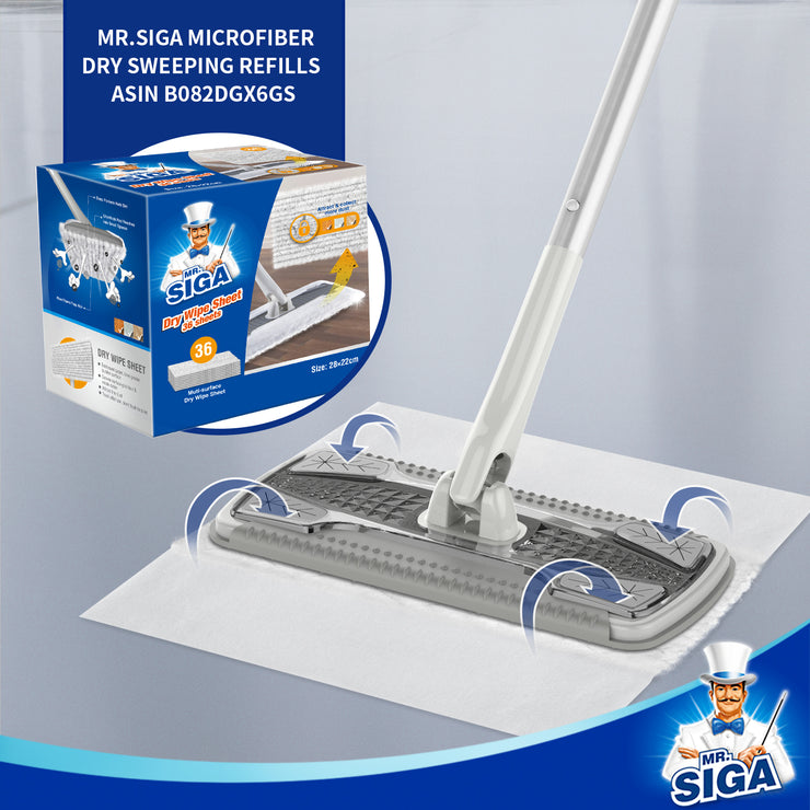 MR.SIGA Dry Sweeping Mop , Dust Mop for Household Floor, Included 6 Dry Sweeping Cloths