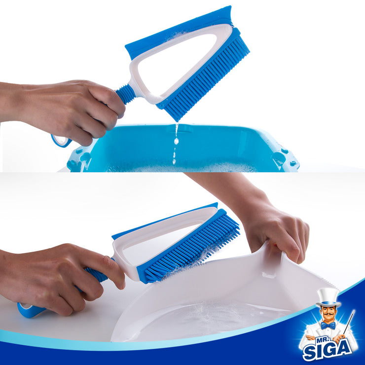 MR.SIGA Soft Bristle Brush/Scrubber with Dustpan, Blue & White,1 Set