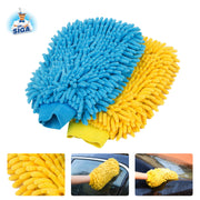 MR.SIGA Premium Microfiber Soft Chenille Car Wash Mitt, Pack of 2, Blue & Yellow