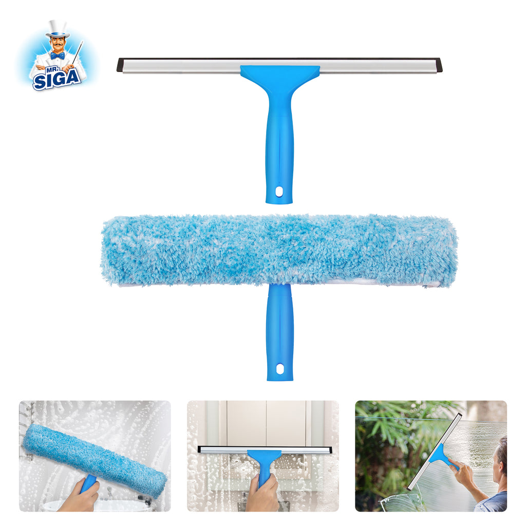 MR.SIGA Professional Squeegee for Car Window Cleaning and Windshield  Washing, 2 in 1 Window Cleaning Squeegee Window Washing Sponge Scrubber,  Rubber