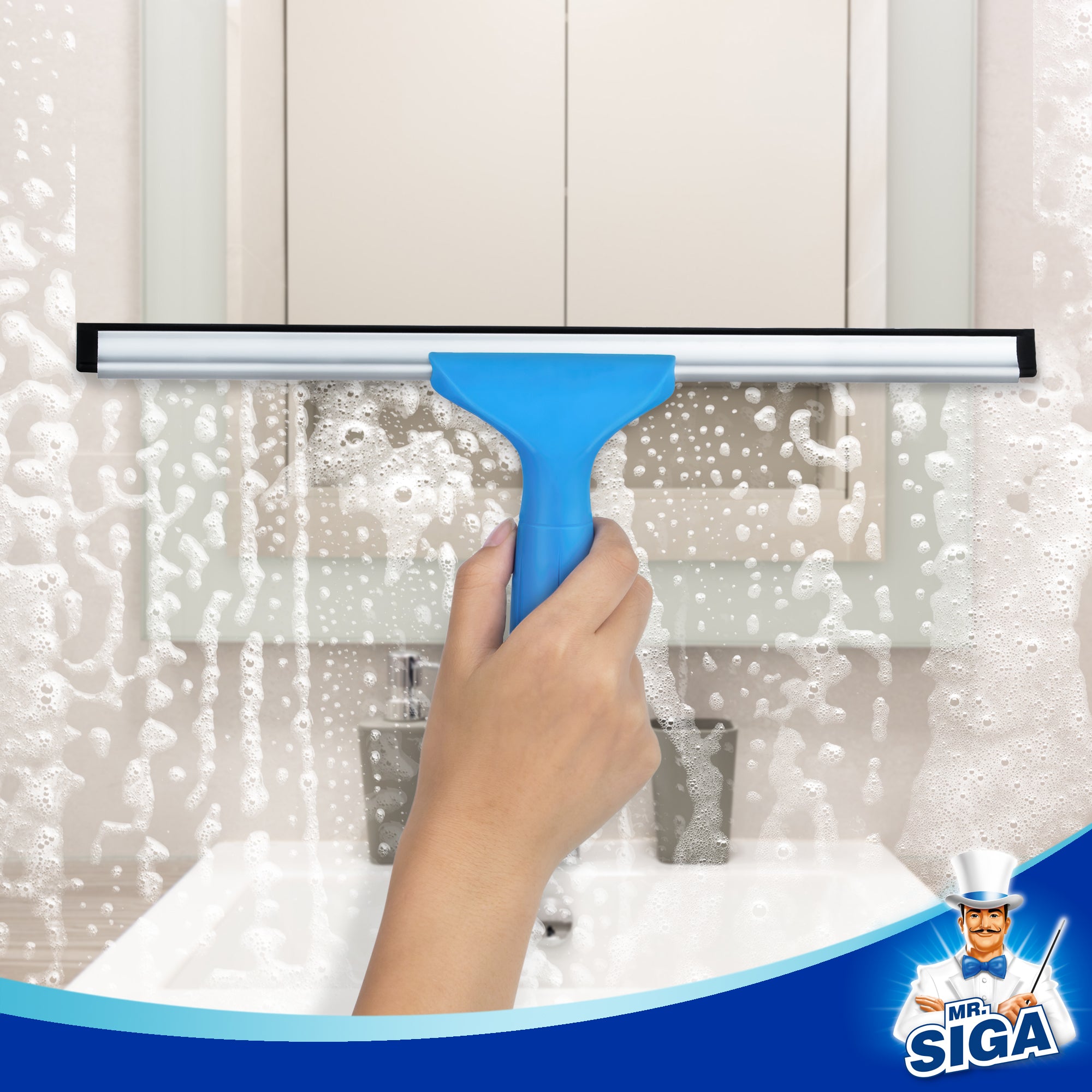 MR.SIGA Professional Window Cleaning Combo - Squeegee & Microfiber Window Scrubber, 14"