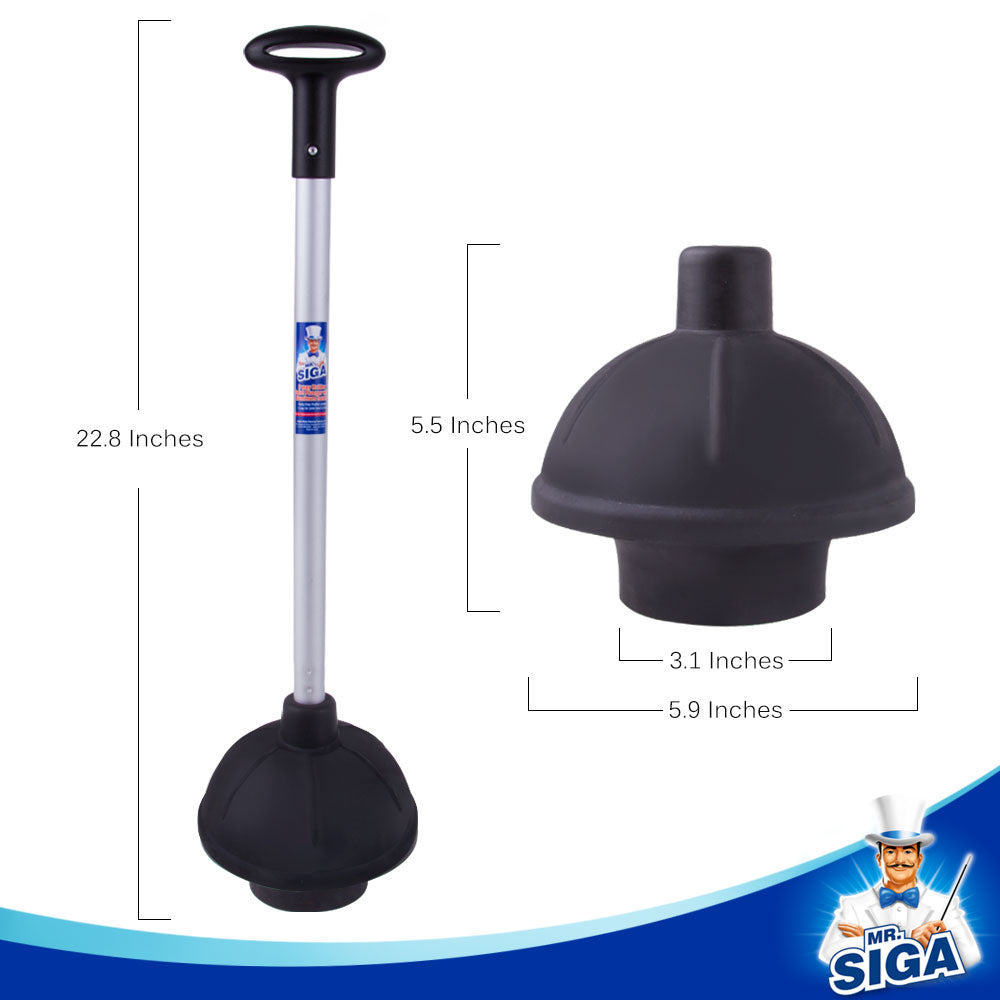 MR.SIGA 2 Way Rubber Toilet and Drain Plunger, Aluminium Handle