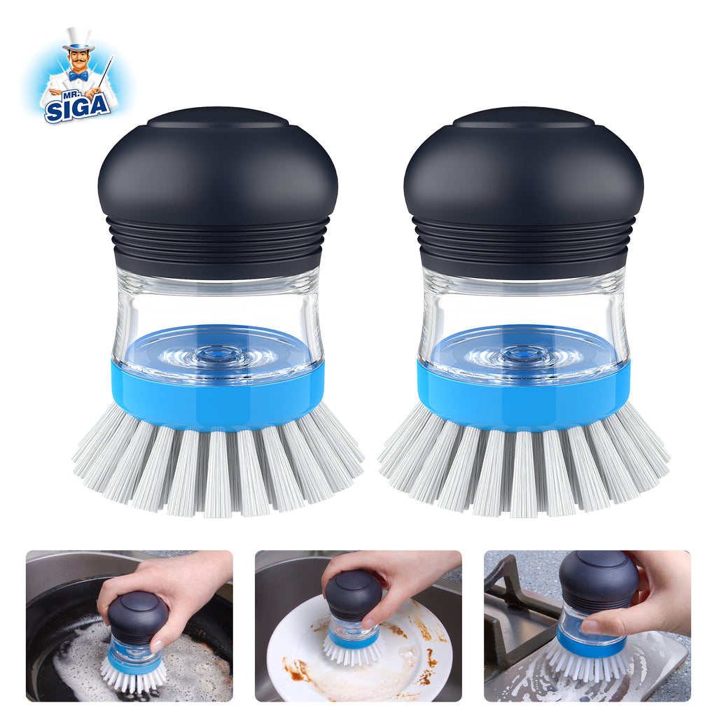 MR.SIGA Soap Dispensing Palm Brush for Dish Pot Pan Sink