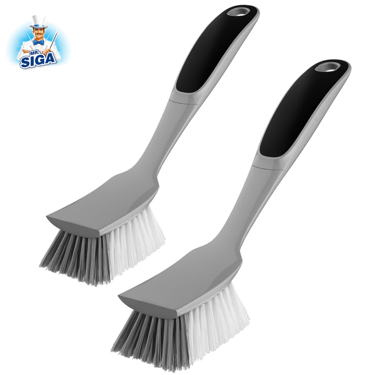MR.SIGA Dish Brush with Non Slip Handle Built-in Scraper, Pack of 2