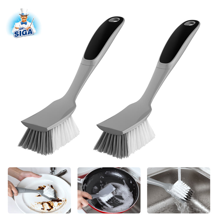 MR.Siga Dish Brush with Non Slip Handle Built-in Scraper, Scrub Brush for  Dish, Nylon Bristles，2 Pack