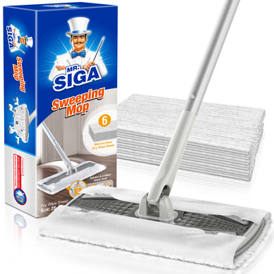 MR.SIGA Dry Sweeping Mop , Dust Mop for Household Floor, Included 6 Dry Sweeping Cloths