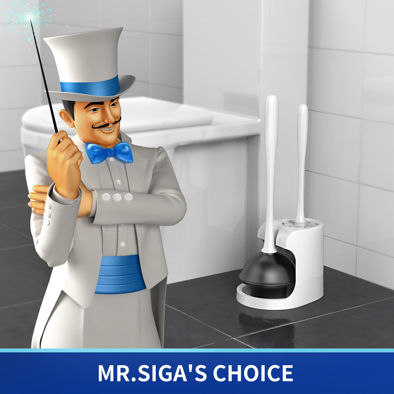 MR.SIGA Toilet Plunger and Bowl Brush Combo for Bathroom Cleaning, White, 1 Set