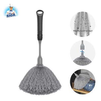 MR.SIGA Microfiber Delicate Duster, Comfortable Non Slip Handle, Detachable Washable Duster Head, Grey & Black