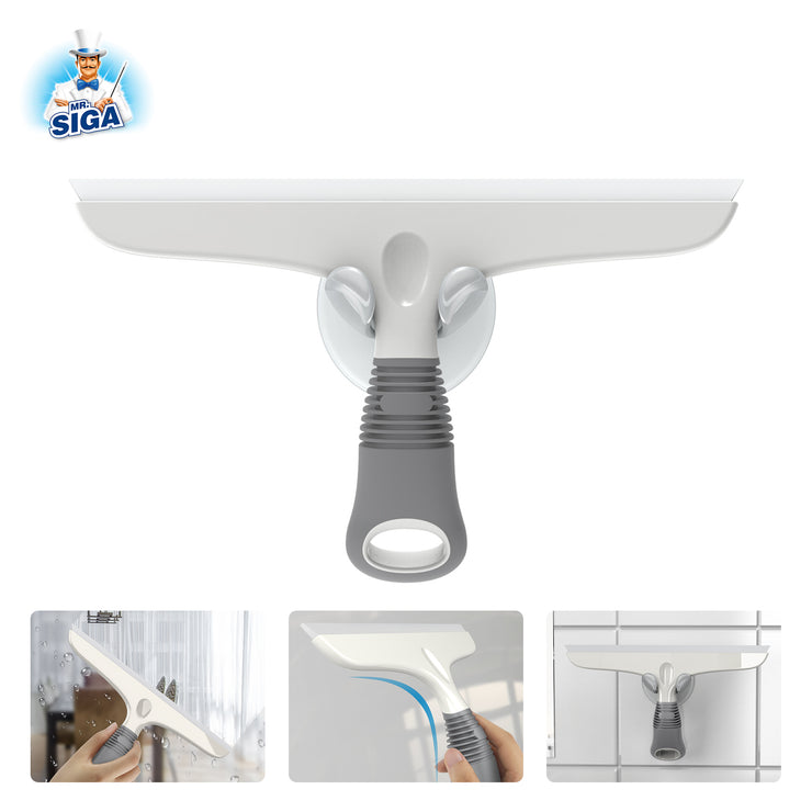 MR.SIGA Multi-Purpose Silicon Squeegee for Window Glass Shower Door Car Windshield Heavy Duty Window Scrubber Includes Suction Hook 10 inch