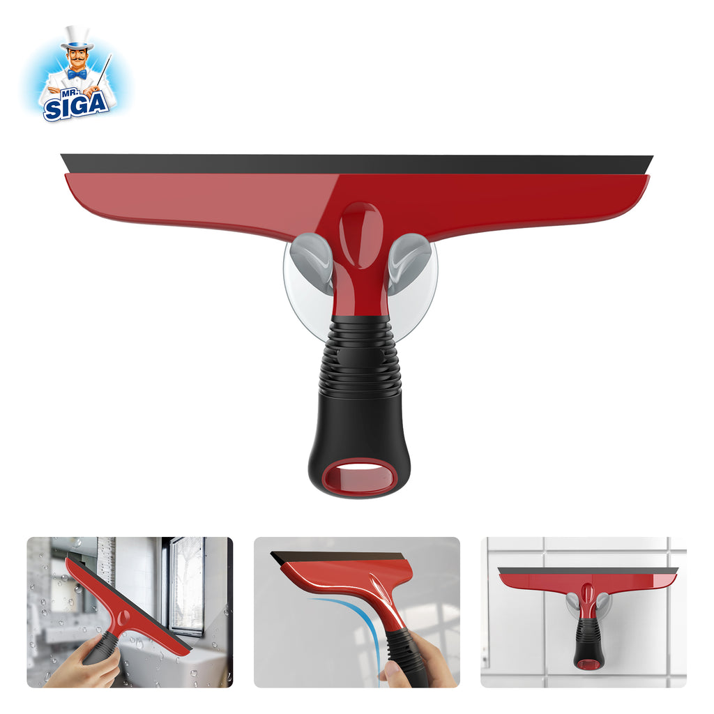 MR.SIGA Multi-Purpose Silicon Squeegee for Window Glass Shower Door Car Windshield Heavy Duty Window Scrubber Includes Suction Hook 10 inch