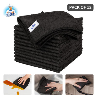MR.SIGA Microfiber Cleaning Cloth, Streak Free Cleaning Rags, Pack of 12, Black, Size (12.6 x 12.6 inch)
