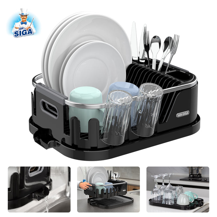 Aluminum Compact Dish Drying Rack with Microfiber Drying Mat