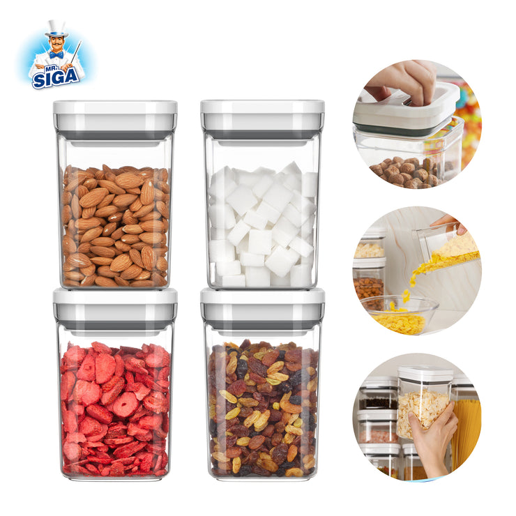 MR.SIGA 4 Pack Airtight Food Storage Container Set, with One-handed Le