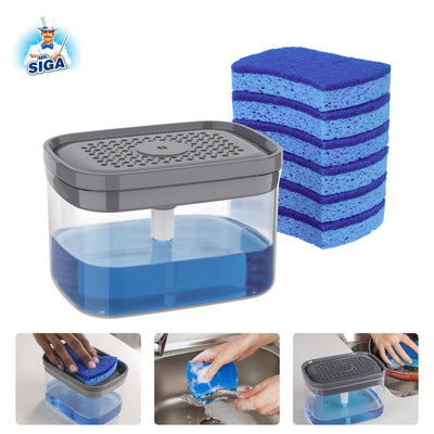 MR.SIGA Dish Soap Dispenser with Sponge Holder and Scrub Sponge Set