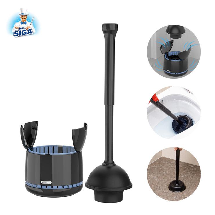 MR.SIGA Toilet Plunger with Holder, Heavy Duty Toilet Plunger and Holder Combo, Black