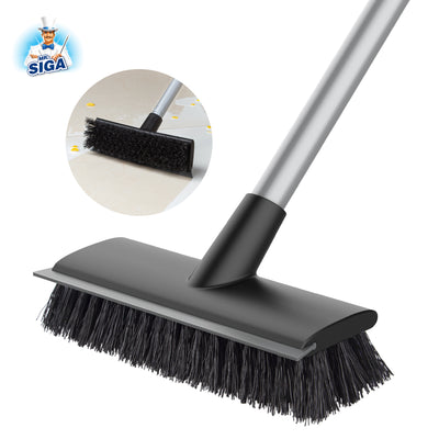 MR.SIGA Floor Scrub Brush with Long Handle, 2 in 1 Floor Scrubber and Squeegee