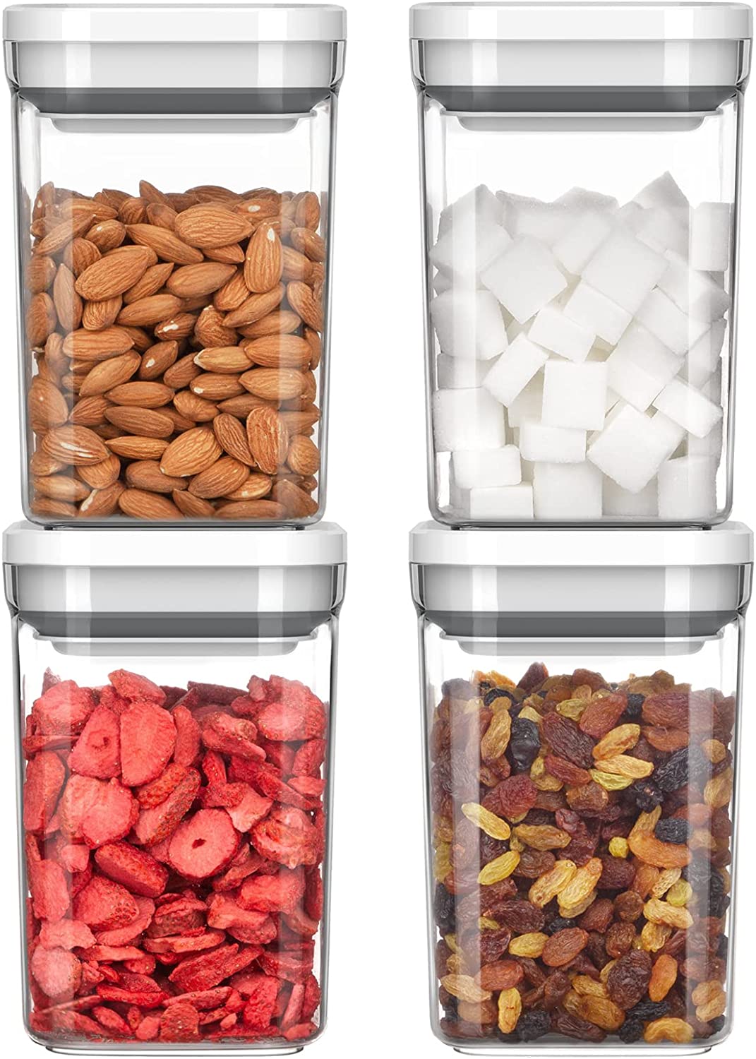 MR.SIGA 4 Pack Airtight Food Storage Container Set, with One-handed Leak Proof Lids, 1L / 33.8oz, Medium, White