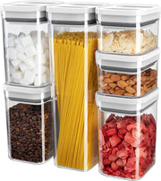 MR.SIGA 6 Piece Airtight Food Storage Container Set, , One-handed Kitchen Storage Containers for Cereal, Spaghetti, Pasta, White