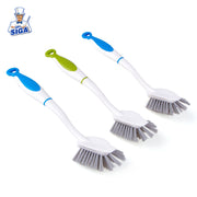MR.SIGA Dish Brush with  Handle Built-in Scraper, for Pans, Pots, Kitchen Sink Cleaning, Pack of 3
