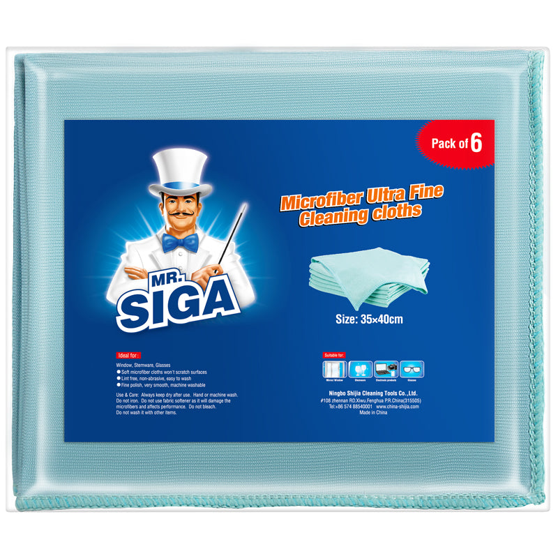 MR.SIGA Ultra Fine Microfiber Cloths for Glass, Pack of 6, 35 x 40 cm 13.7" x 15.7"