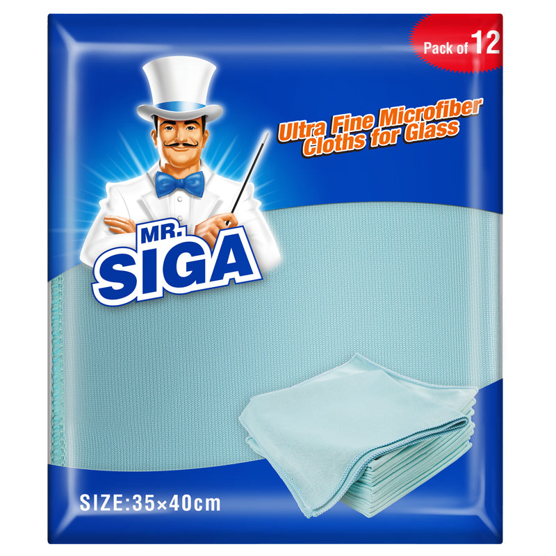 MR.SIGA Ultra Fine Microfiber Cloths for Glass, Pack of 12, 35 x 40cm 13.7" x 15.7"