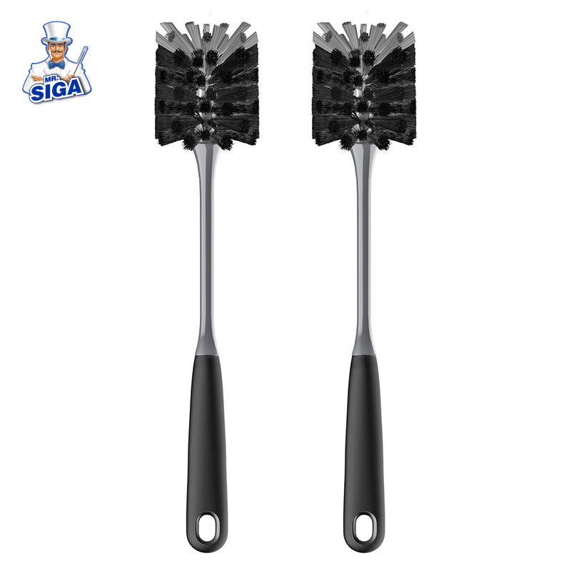 MR.SIGA Long Handle Bottle Brush, Flexible Scrub Brush for Water Bottles, Glasswares, Mugs, Black, 2 Pack