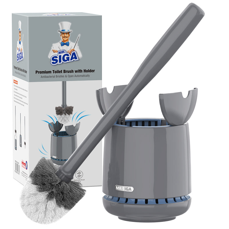 MR.SIGA Toilet Bowl Brush and Holder, Premium Quality, with Solid Handle and Durable Bristles for Bathroom Cleaning, Gray, 1 Pack